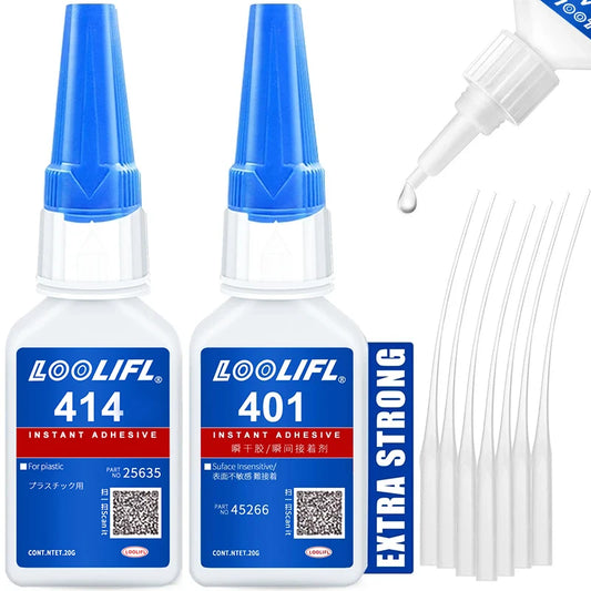 LOOLIFL 20ml 401/406 instantáneo fuerte súper pegamento universal superpegamento poderoso instantáneo para resina cerám…