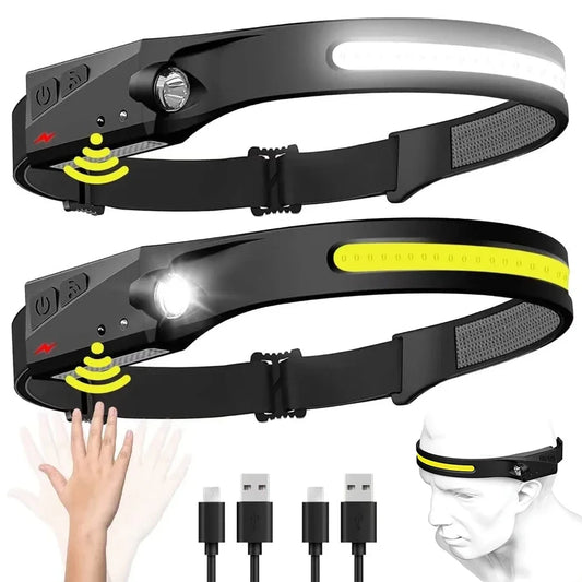 Linterna frontal LED de inducción para búsqueda de acampada, linterna frontal recargable por USB, luz de trabajo con ba…