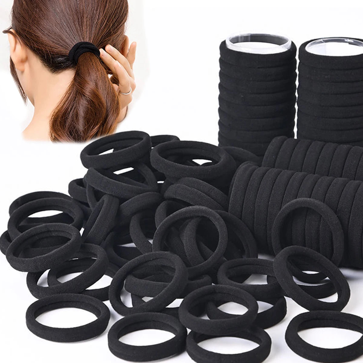 50/100 piezas de bandas para el cabello en blanco y negro, bandas para el cabello para mujer, bandas para el cabello co…