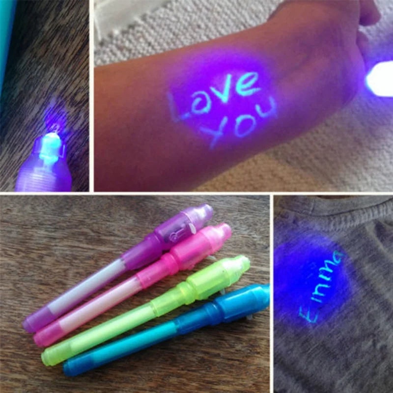 Bolígrafo de luz luminosa mágico púrpura 2 en 1, luz negra UV, Combo de dibujo, bolígrafo de tinta Invisible, juguetes…