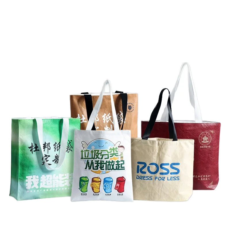 Dupont Eco-Friendly Washable Paper Handbag Custom Logo Pattern Student Shopping Bag for Cultural Creatives Promotional Use