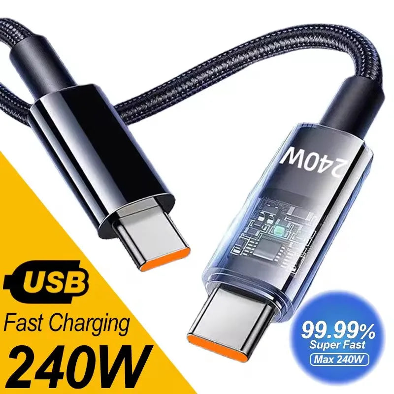 Cable de carga Dual de 240W tipo C USB C a tipo C Cable de datos tipo C trenzado de nailon de carga rápida para ordenad…