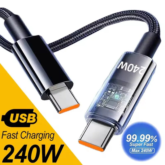 Cable de carga Dual de 240W tipo C USB C a tipo C Cable de datos tipo C trenzado de nailon de carga rápida para ordenad…