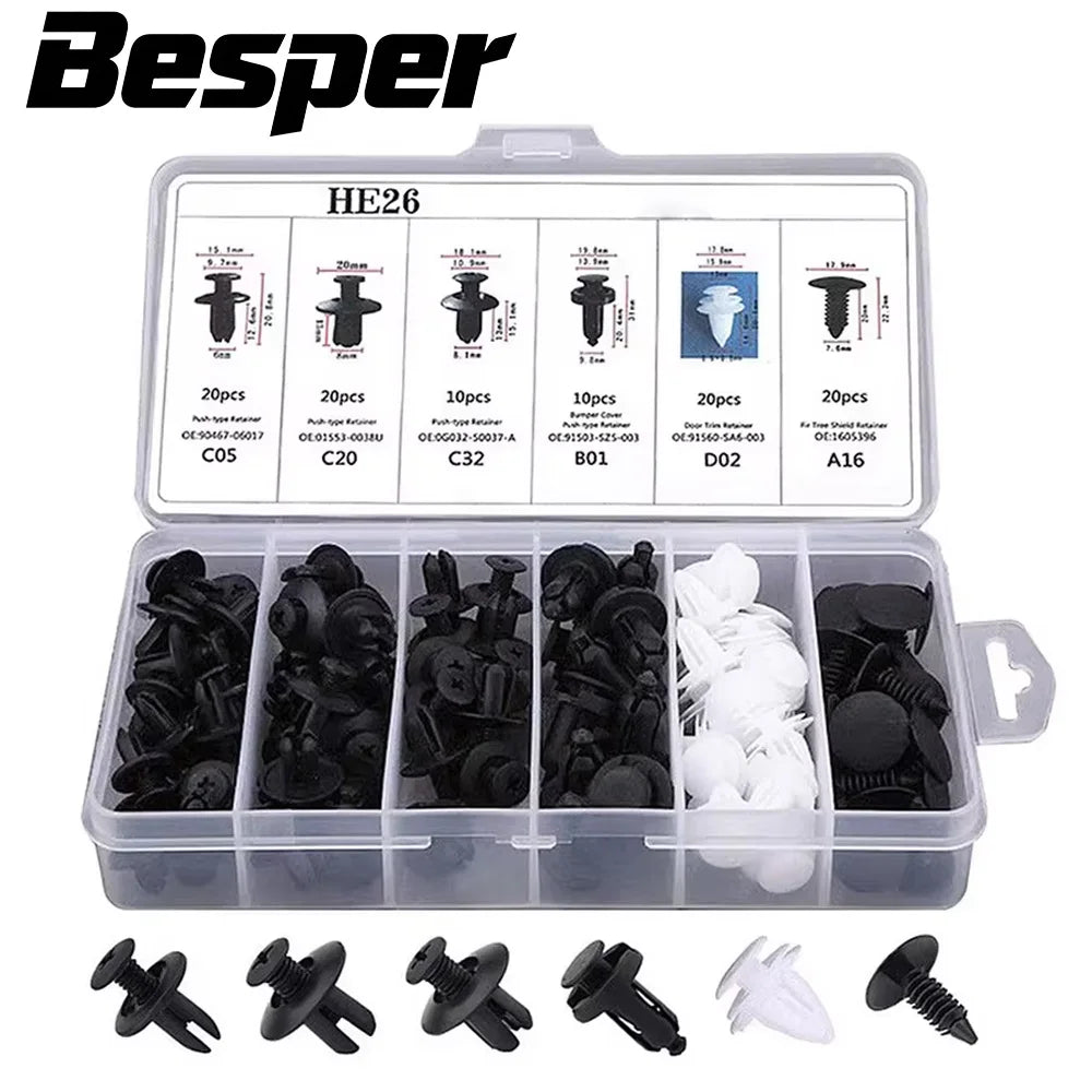 Kit de Sujetadores Automotrices Mixtos: Clips, Remaches y Pasadores para Carrocería, Parachoques y Paneles de Puerta, e…