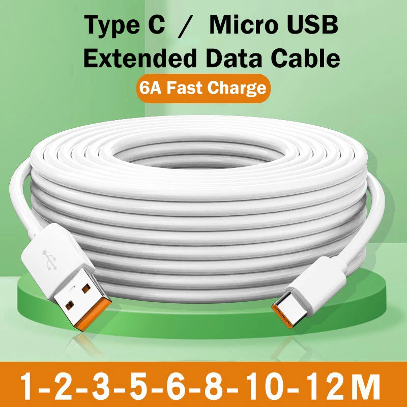 Cable de carga rápida USB tipo C 66W 3M 5M 8M 10M 12M puerto USB C Cable de datos Micro USB Universal para cámara Huawe…