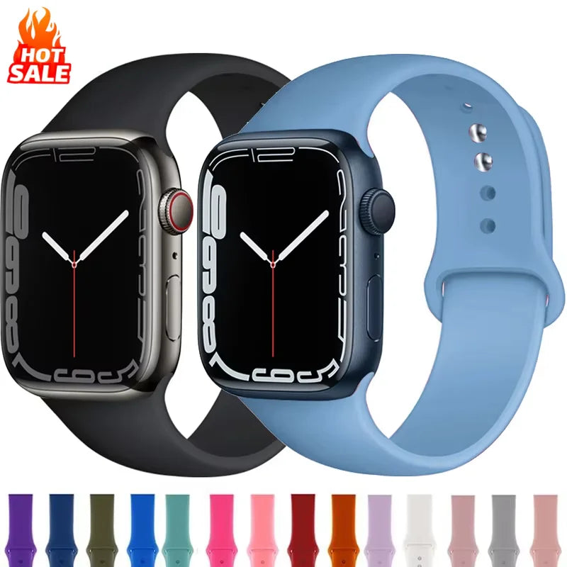 Correa de silicona para Apple Watch, pulsera deportiva de 49mm, 40mm, 44mm, 45mm, 46mm, 42mm, 41mm, 38mm, iWatch series…