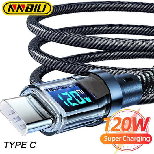 NNBILI Cables de carga USB C de 100W y USB A de 120W con pantalla LED, USB C=C-C, USB A=A-C, no compatibles con Xiaomi,…