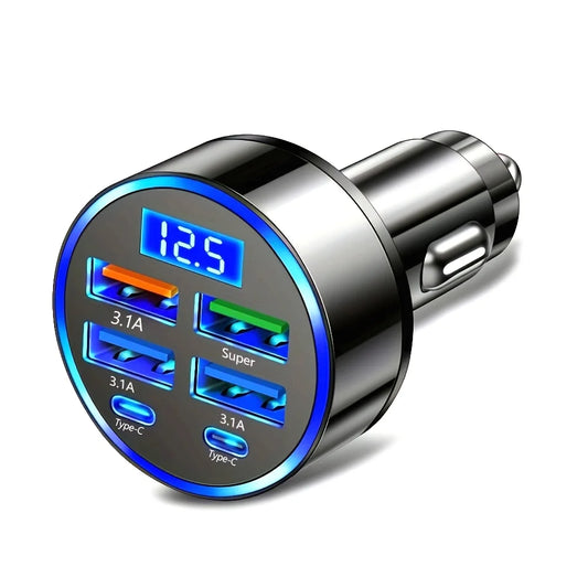 Adaptador de carga rápida 6 en 1 para coche 3.1A pantalla Digital Dual tipo C teléfonos inteligentes tabletas bancos de…