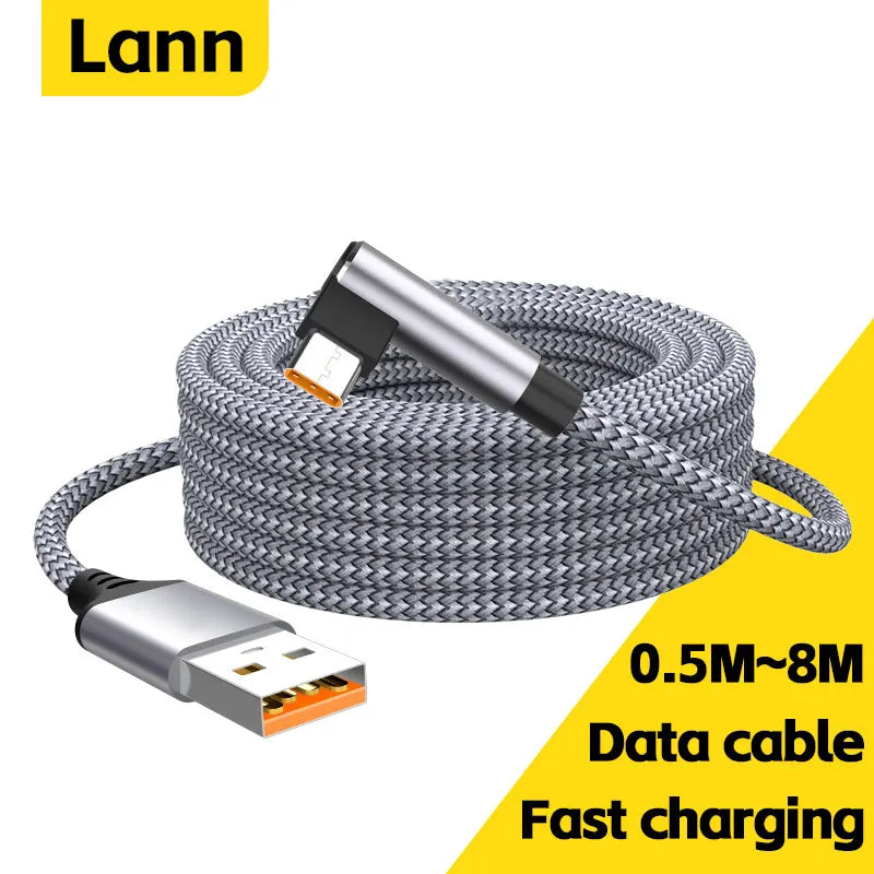 Cable de carga rápida USB C tipo codo 6A, Cable de carga extensible para teléfono de 3m y 5m para cámara Samsung Huawei…