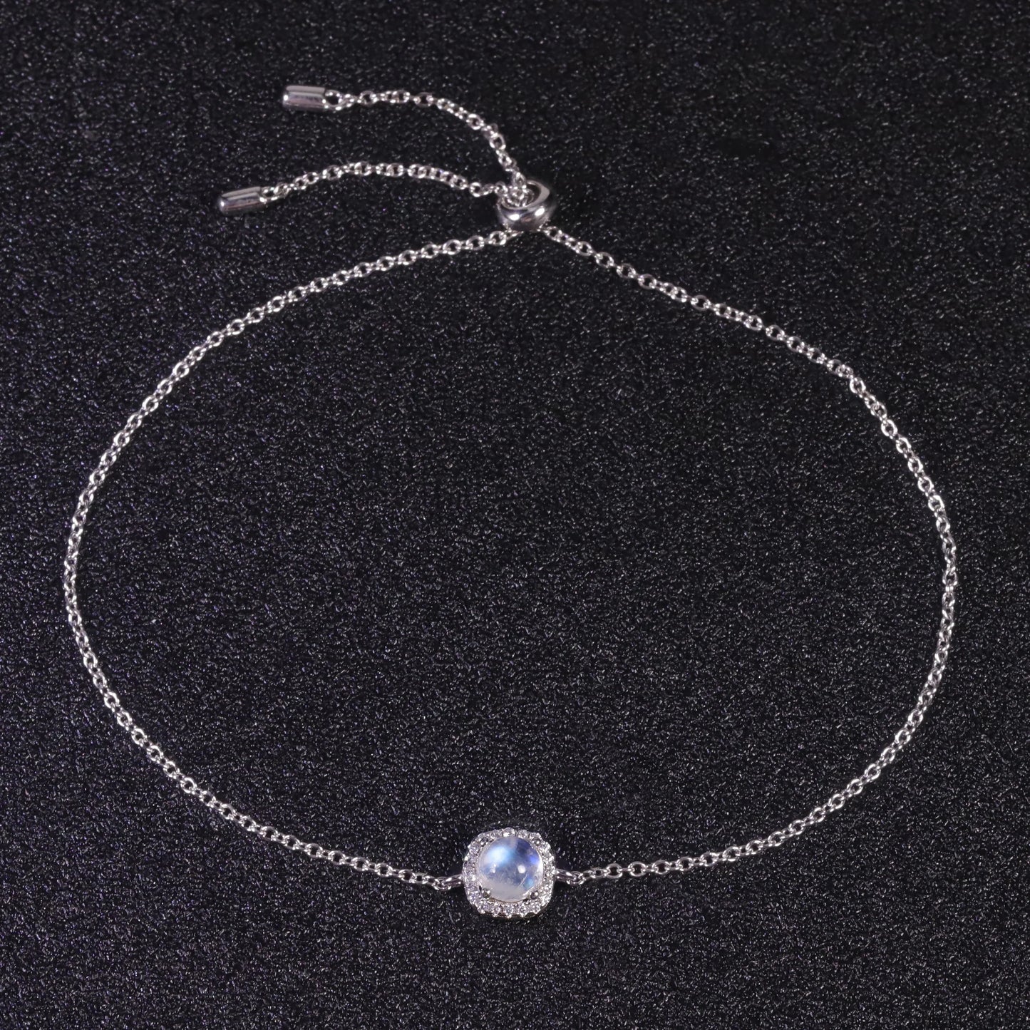 Wholesale Fine Jewelry Cz Square Halo 925 Sterling Silver Natural Moonstone Link Chain Charm Bracelet Anklets for Women