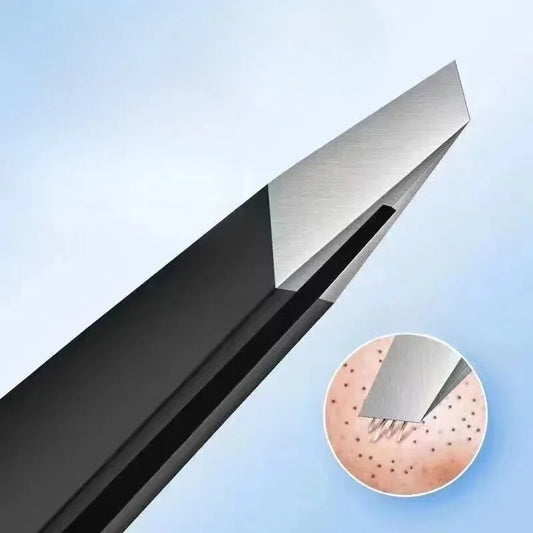 Pinzas para cejas negras de acero inoxidable con herramientas de belleza de punta inclinada y plana para pinzas de pest…