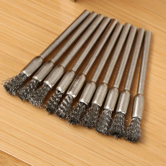 10 cepillos de alambre de acero inoxidable con mango de 3,17 mm, ideales para herramientas giratorias, ideales para lim…