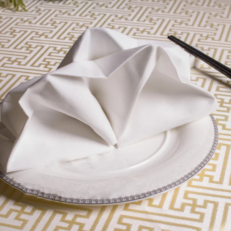 White Linen Napkin 55cm*55cm 100% Organic Cotton Woven Satin Fabric Eco-Friendly High-Durable Breathable with Solid Color Band