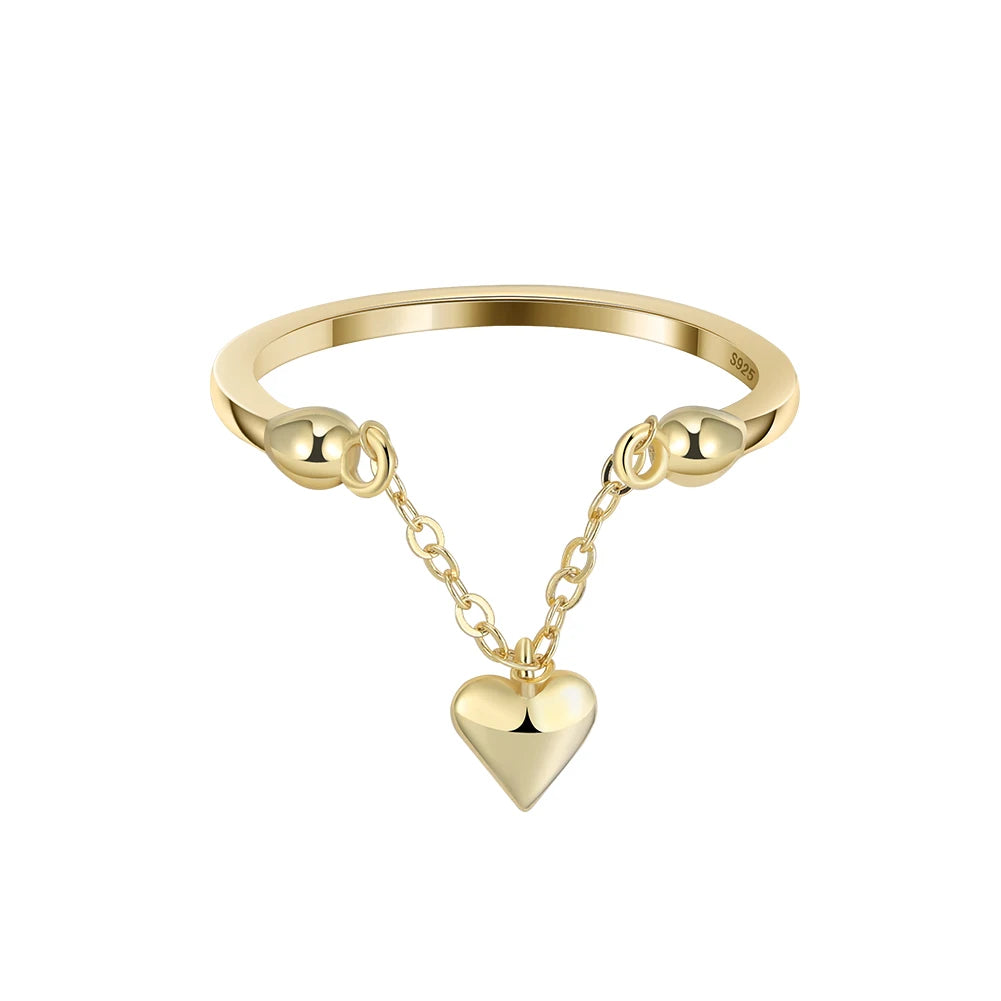 APR40 RINNTIN Valentine's Day Gift Women Link Heart Finger Ring Minimalist Adjustable 925 Sterling Silver Love Cluster Ring