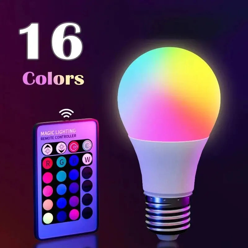 Bombilla LED RGB de 16 colores, Bombilla Multicolor E27 220V, iluminación del hogar regulable, 24 teclas, Control remot…
