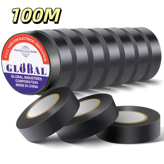 Cinta aislante eléctrica ignífuga negra de 10/100M, cinta adhesiva fuerte para arnés de cables para cableado eléctrico,…