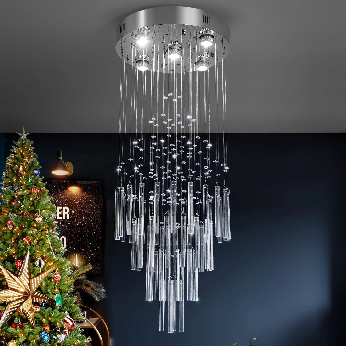 US Warehouse Corridor Balcony GU10 Bulb Adjustable Custom Crystal Chandelier Lighting Fixture