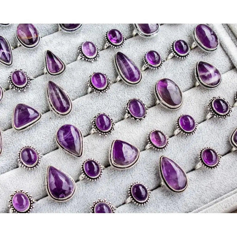 New Design Handmade Brass Material Silver Plated Designer Rings With Purple Amethyst Mix Shape Gemstone Fashion Rings Wholesale