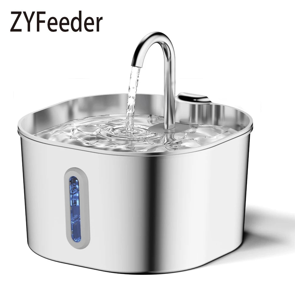 ZYFeeder Fuente de agua automática para gatos de 2,2 L, alimentador de agua cuadrado de acero inoxidable para mascotas,…