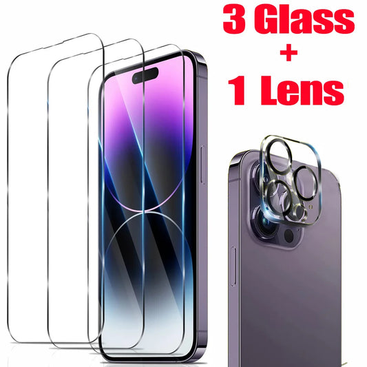 HD protector pantalla para iPhone 16 15 17 14 13 12 11 Pro Max cristal templado iPhone15 Pro película de lente de cámar…