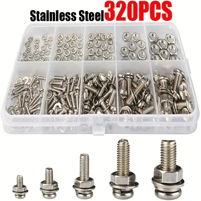 Kit surtido de tuercas y tornillos de acero inoxidable premium de 320 piezas: resistentes a la corrosión, tuercas a pre…