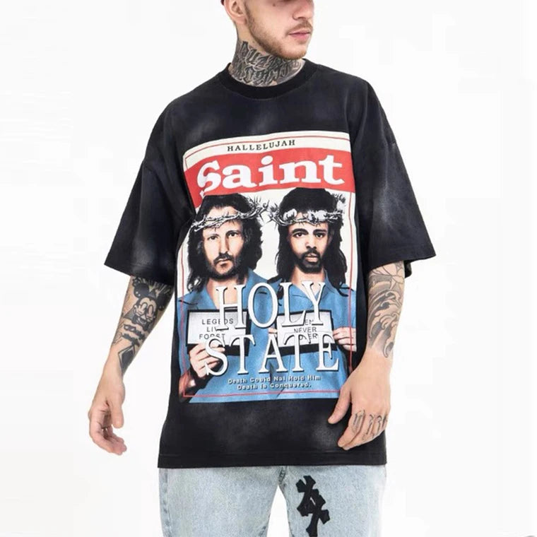 HL Factory Wholesale 100% Cotton Haevyweight Oversized Tshirt OEM Custom Printing Black Tee Shirt Men's Vintage Graphic T-shi