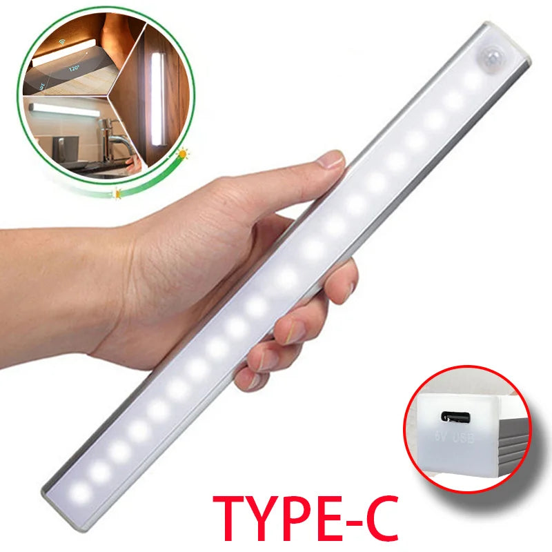 Luz LED nocturna inalámbrica con Sensor de movimiento, luz recargable tipo C para armario, lámpara de armario, retroilu…