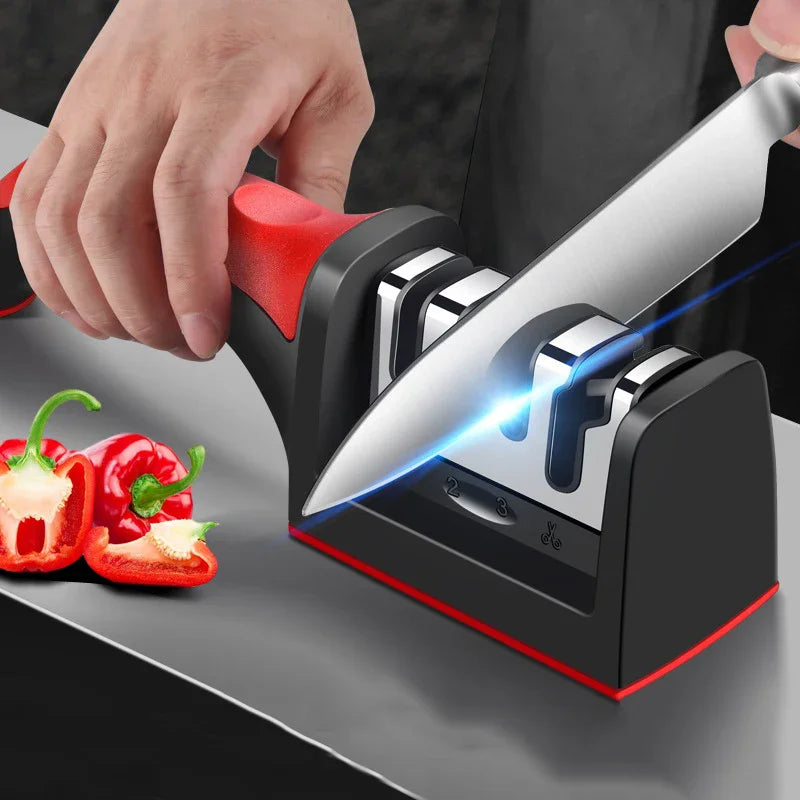 Afilador de cuchillos de 3 segmentos, afiladores de cuchillos para cuchillos de cocina, piedra afiladora de tres usos d…
