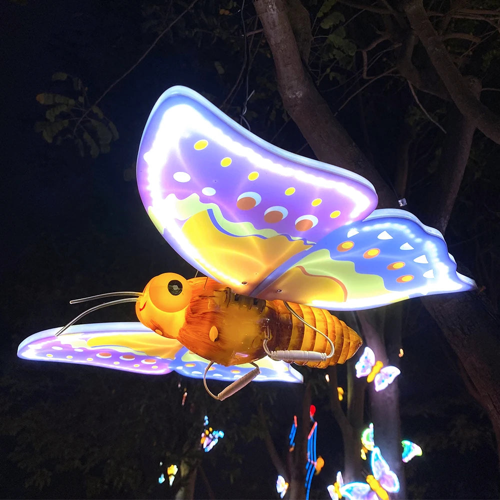 Momovalley Outdoor Waterproof 93cm Blue Wings LED Butterfly Lamps Christmas Garden Moving Decorative Props for Weddings