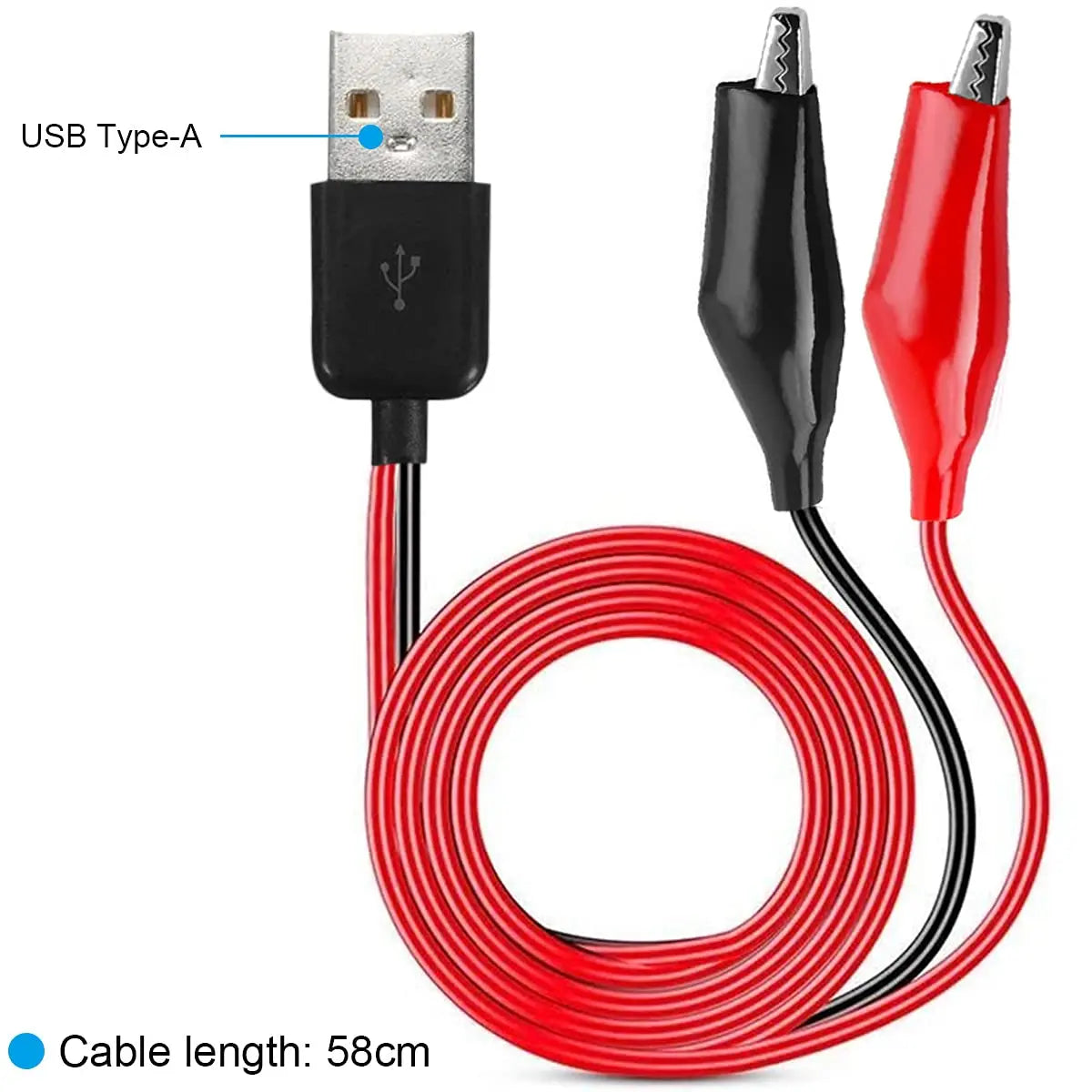 Clip de cocodrilo a USB, abrazaderas de cocodrilo a cable conector macho USB tipo A cables de prueba de cobre para prob…