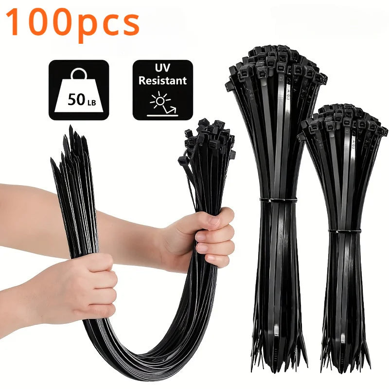 100 unidades de bridas para cables negras de alta resistencia, resistentes a los rayos UV, con autobloqueo para la gest…