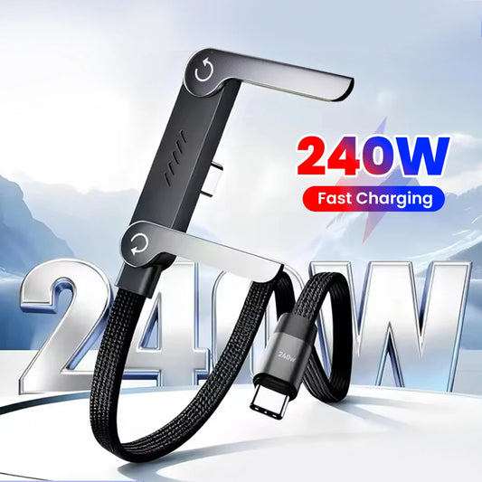 240W 2 en 1 USB C a USB C soporte plegable de carga rápida Cable de datos tipo C soporte de escritorio Cable de carga p…