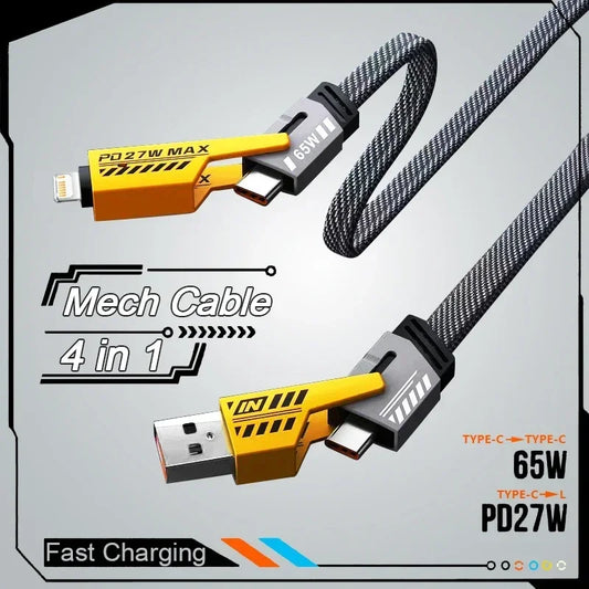 Cable de datos de carga rápida Mecha 4 en 1, PD 27W para iPhone 15, Samsung, Xiaomi, 65W, USB tipo C, línea de Cable de…