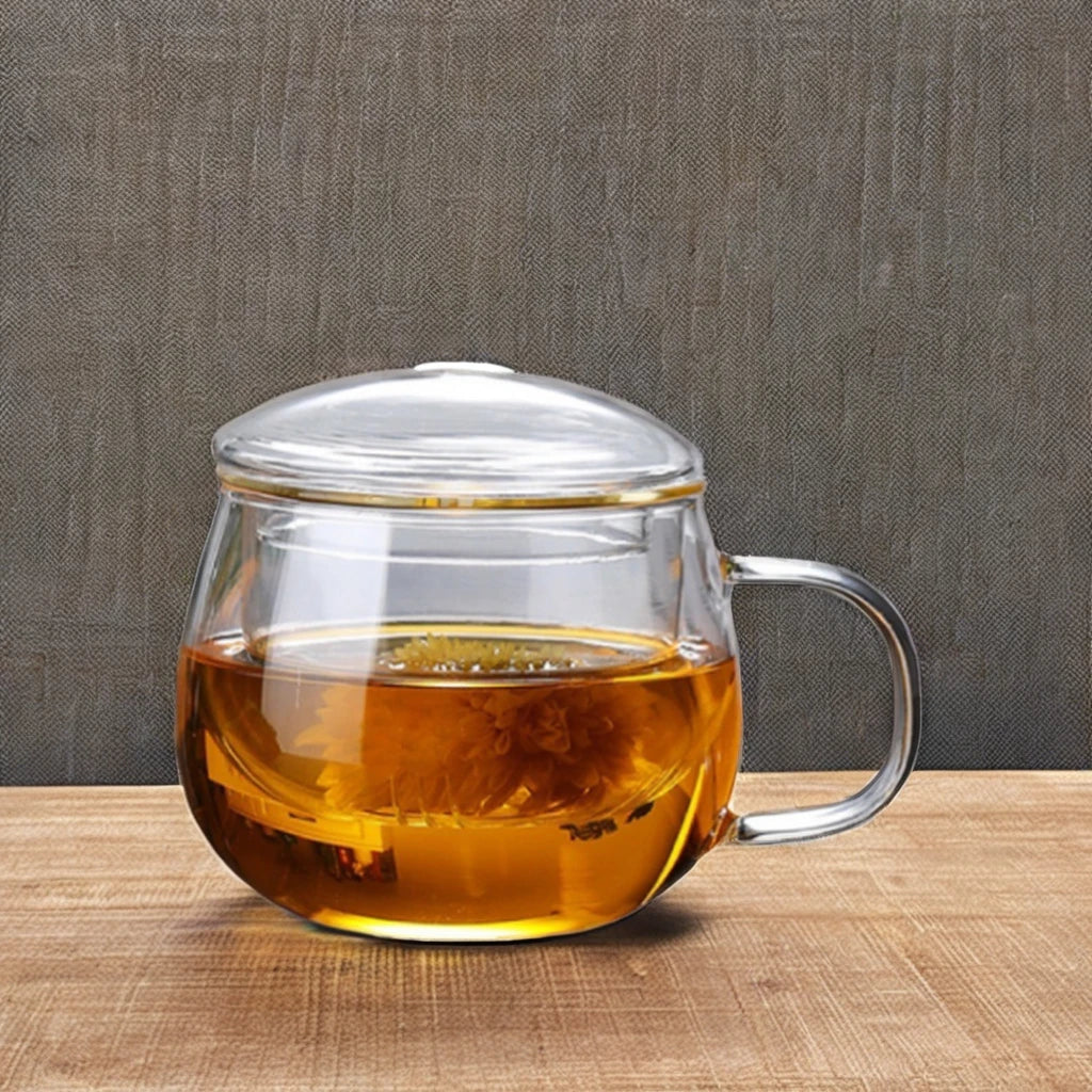 Wholesale Chien Keng Borosilicate Glass Tea Cup Infuser Handle Reusable Heat Resistant 10-14 Oz. Custom Logo Carton Packed