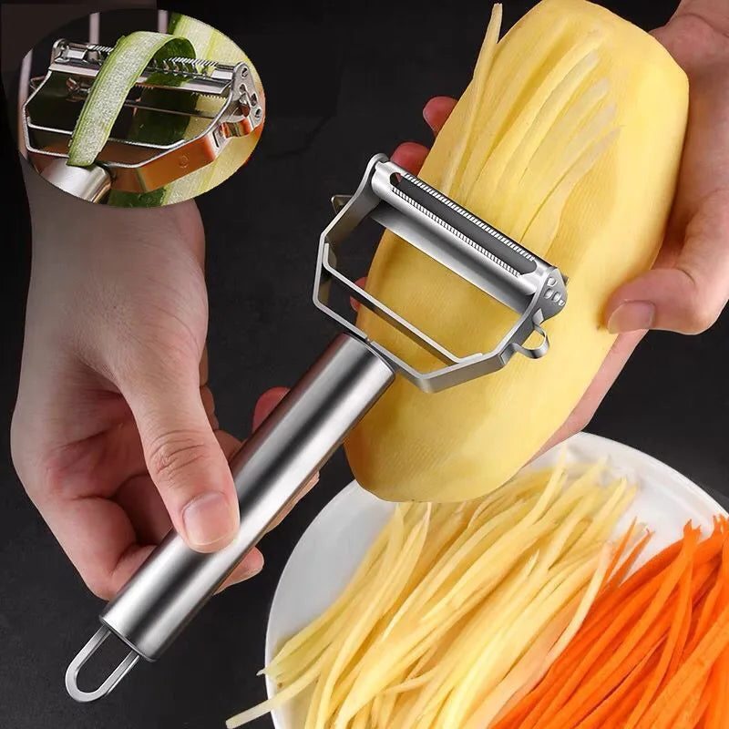 Pelador de verduras de cocina, cepillador de melón de acero inoxidable, pelador de doble cabezal, pelador de frutas y v…