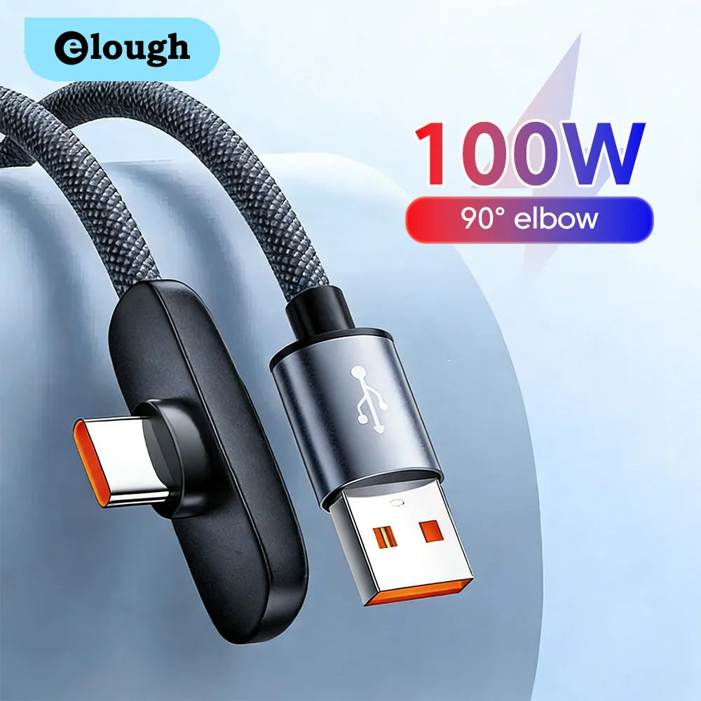 Cargador Rápido USB a Tipo C de 100W 90 ° Cable de Datos USB C con Conector en Ángulo, Supercarga PD, para Samsung S23…