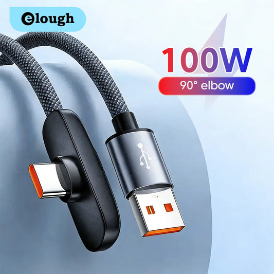 Cargador Rápido USB a Tipo C de 100W 90 ° Cable de Datos USB C con Conector en Ángulo, Supercarga PD, para Samsung S23…