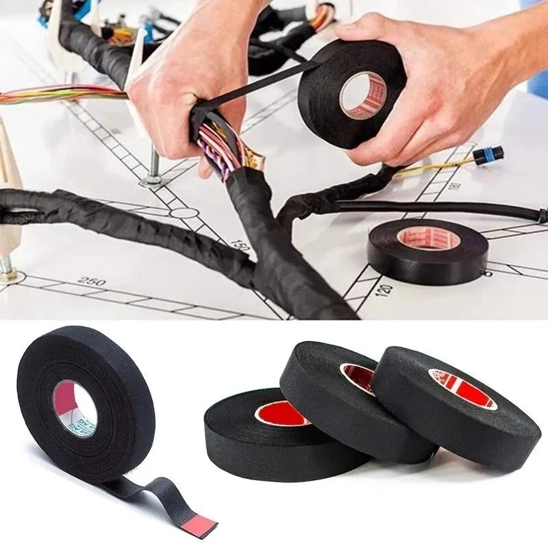 Cinta ignífuga resistente al calor de 15 metros, cinta adhesiva de tela Coroplast para arnés de cables de coche, protec…
