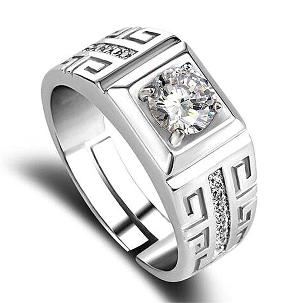 Abalorio 925 anillos de plata esterlina para hombres cristal brillante tamaño ajustable regalos de moda compromiso boda…