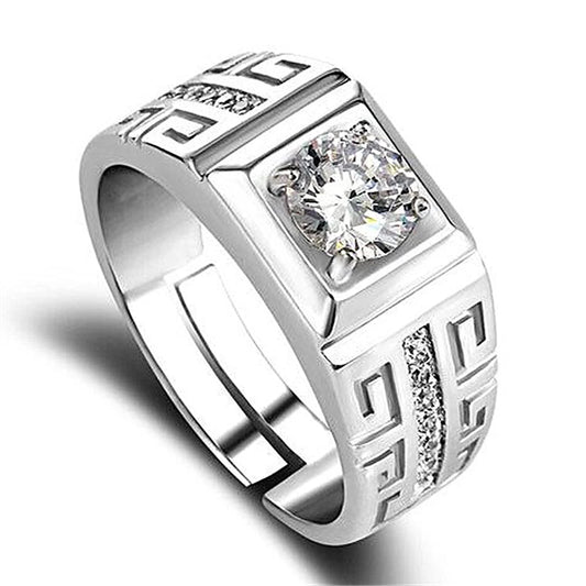 Abalorio 925 anillos de plata esterlina para hombres cristal brillante tamaño ajustable regalos de moda compromiso boda…