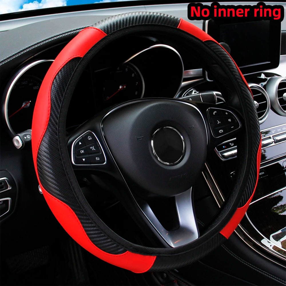 Protector para volante de coche de cuero y fibra de carbono PU sin anillo interior adecuado para 14,5-15 pulgadas de su…