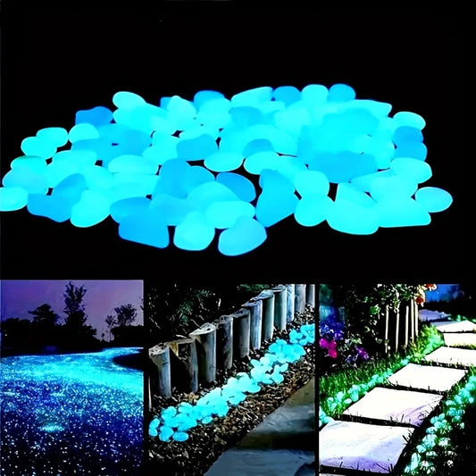 Guijarros que brillan en la oscuridad, piedras luminosas de resina para paisaje, caminos de jardín, plantas en macetas,…