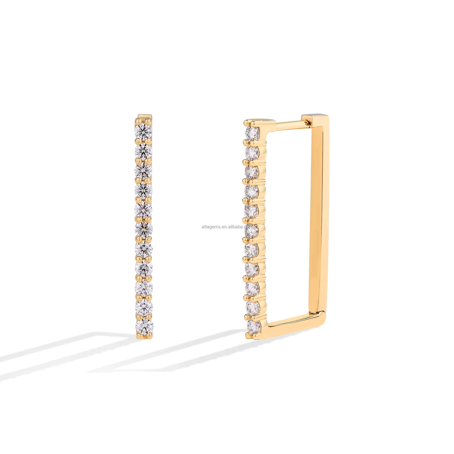 ATTA New Arrivals 925 Sterling Silver Moissanite Diamond Inside Out Rectangle Hoop Earrings Round Brilliant Diamond Earrings