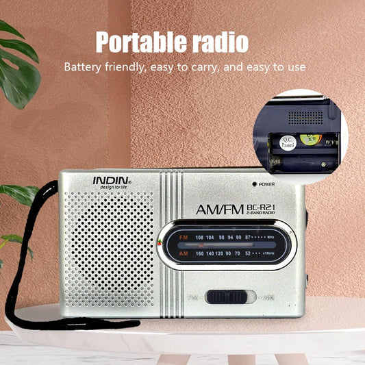 BC-R21 Reproductor receptor de radio AM FM portátil Altavoz incorporado con auriculares estándar de 3,5 mm Portátil lig…