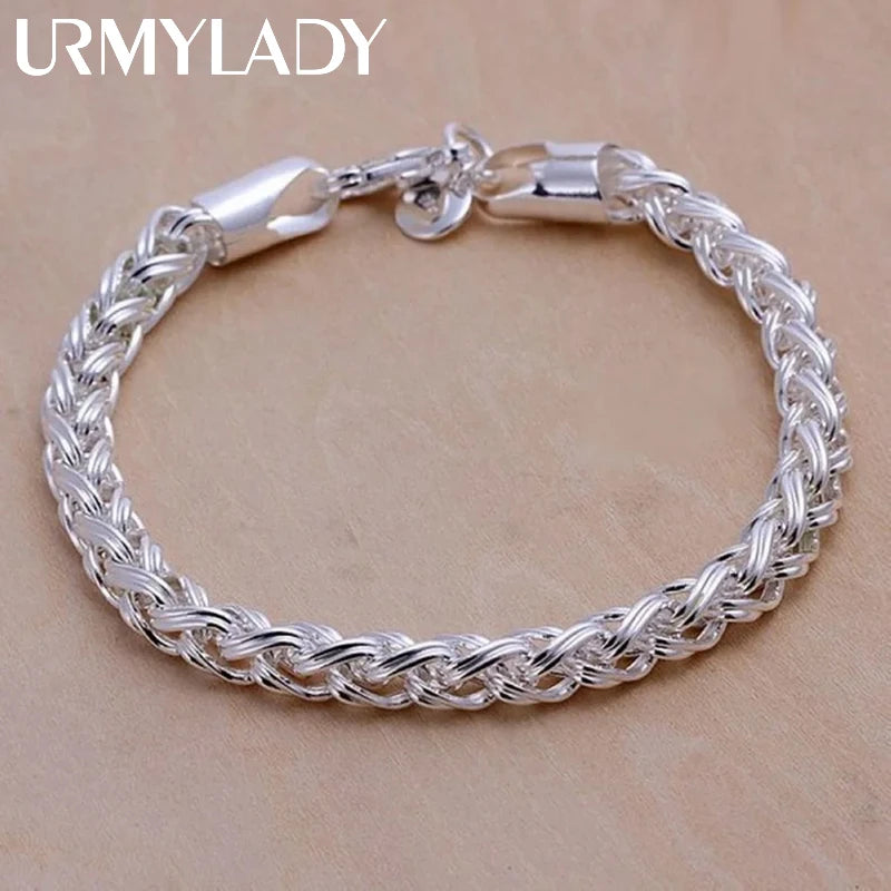 Venta al por mayor de pulseras de plata de ley 925, cadena de joyería para mujeres y hombres, 6mm, 4MM, regalo de San V…