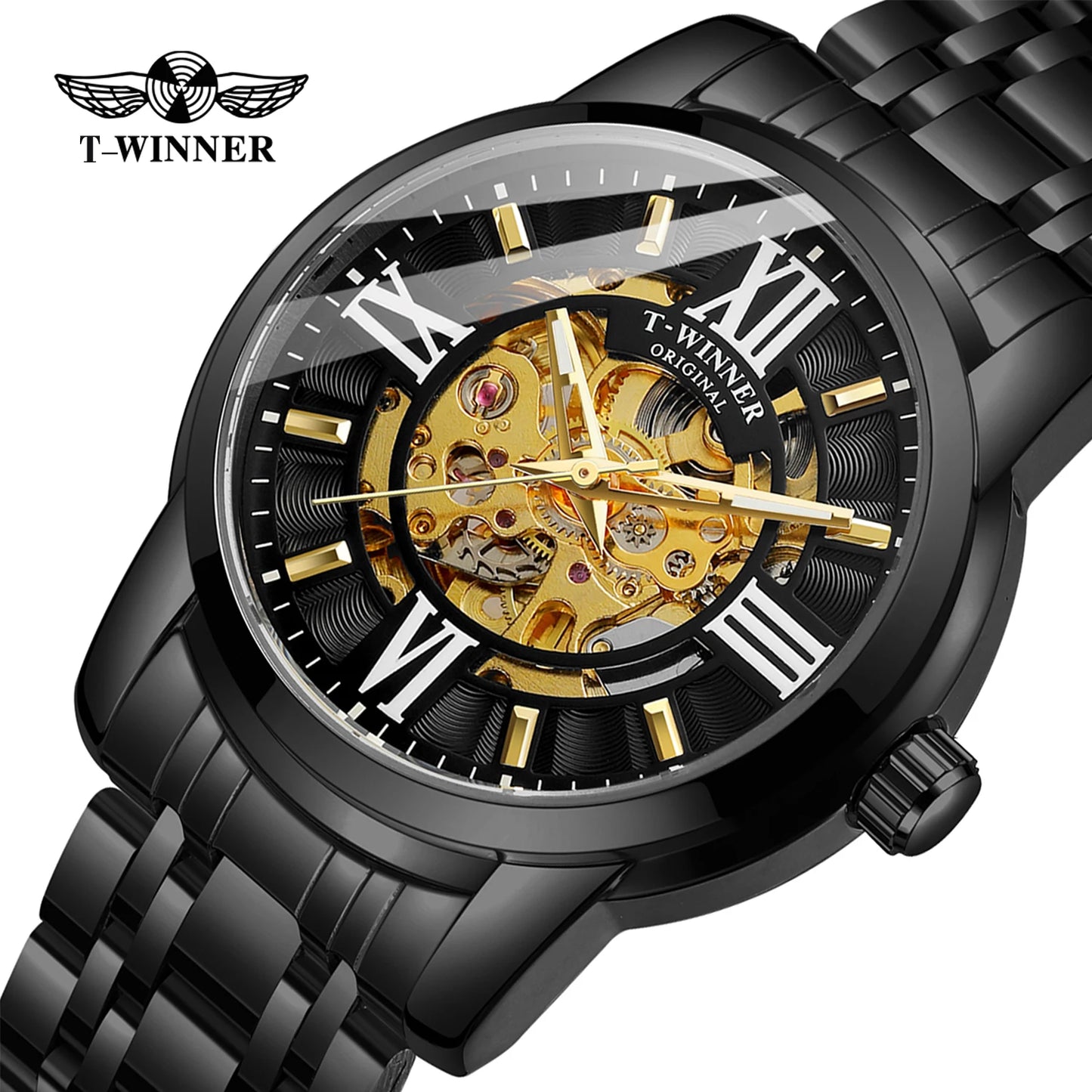 Forsining Montrepourhomme Mechanical Watches Automatic Self-Wind Golden Transparent  Wristwatch