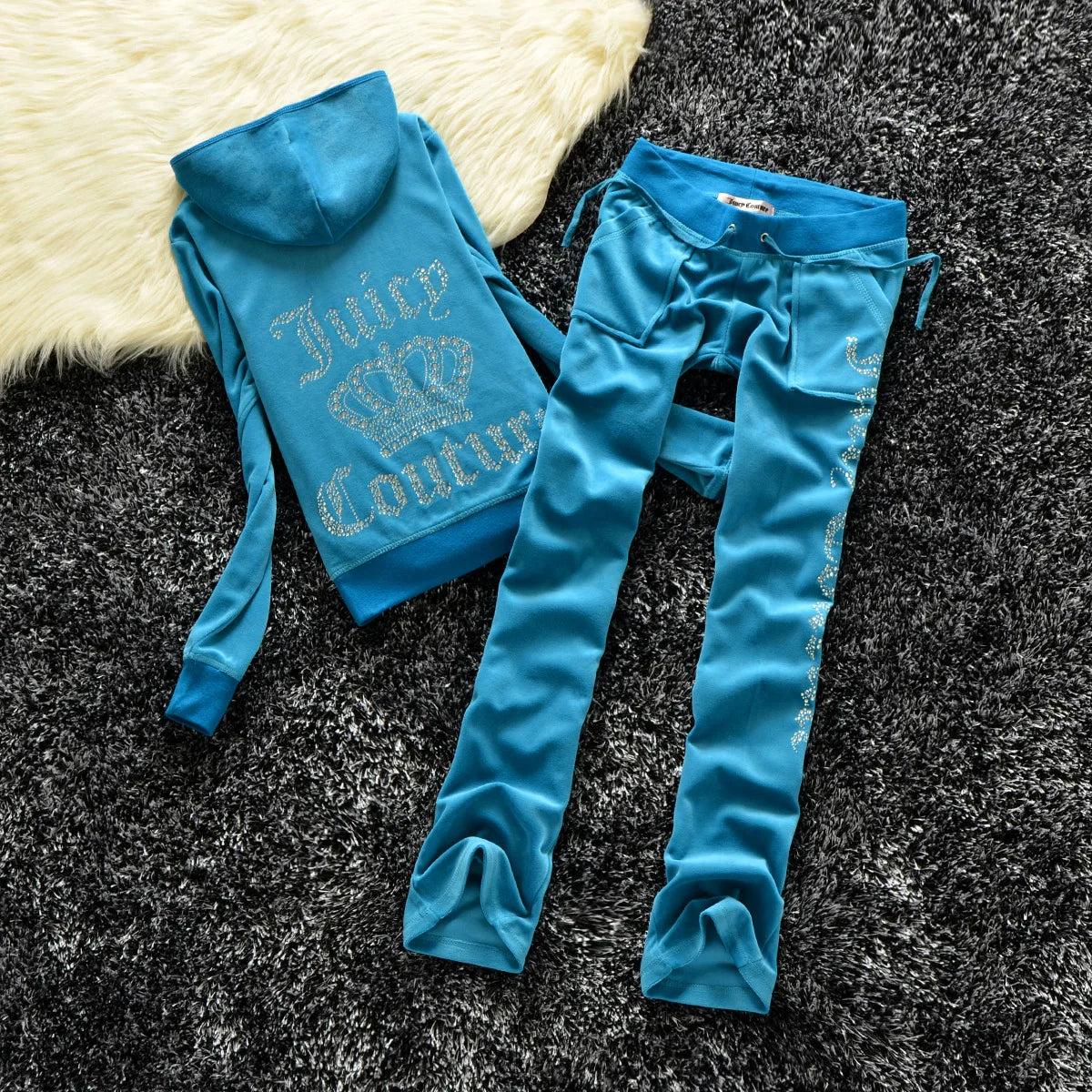 RS1574 Spring/Fall 2021 Women's Velvet Fabric Tracksuits Hooded Long Rhinestone Fat Sister Sportswear