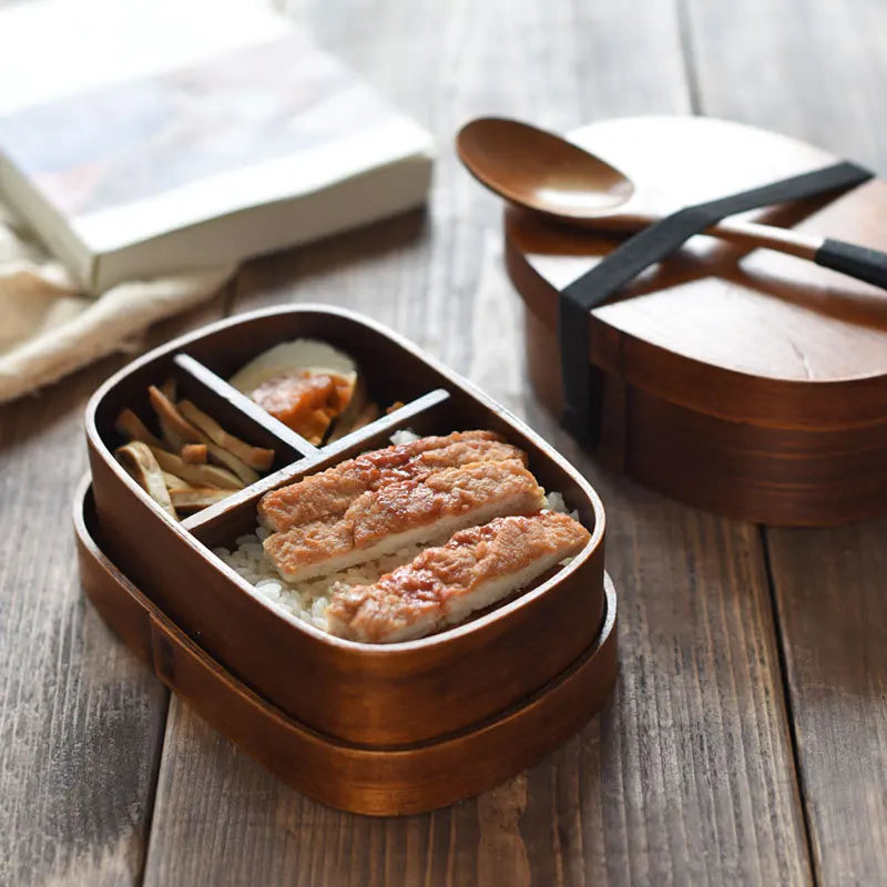 Hot Selling Japanese Luxury 2024 Wooden Eco Friendly Compartment Children Tiffin Lunch Box