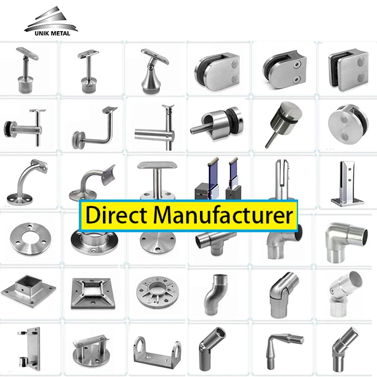 UNIK HB02 Modern Luxury Stainless Steel 304/316 Mirror/Satin Finish Glass Stair Railing Kits Handrail Support Panels ISO9001 5+