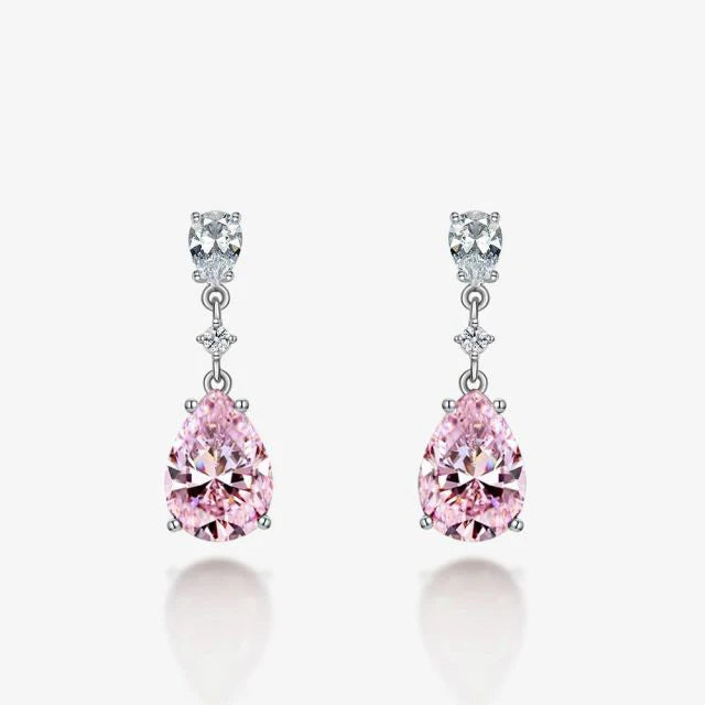 Sterling Silver Rhodium Plated Teardrop Cubic Zirconia CZ Drop Earrings Pink Trendy Women's Wedding Party Gift
